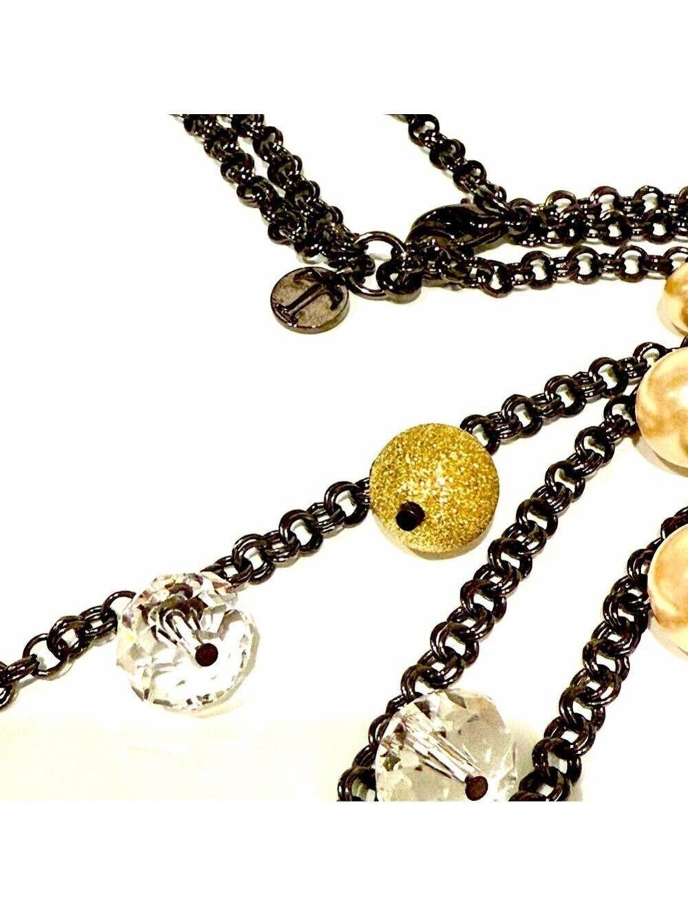 CHICO’S | Multi-Strand Glitter Gold, Pearl & Crystal Beaded Necklace | NWOT - Picture 6 of 8
